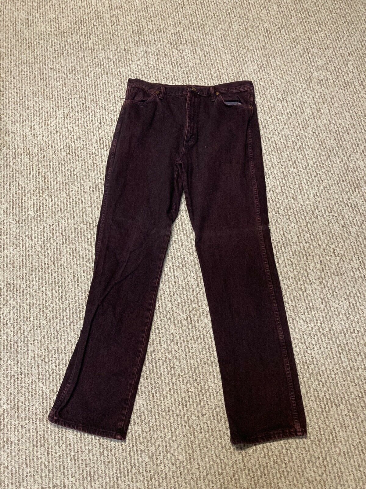 Vintage 90s Wrangler Burgundy Red Pants Retro Acid Wash 36x34
