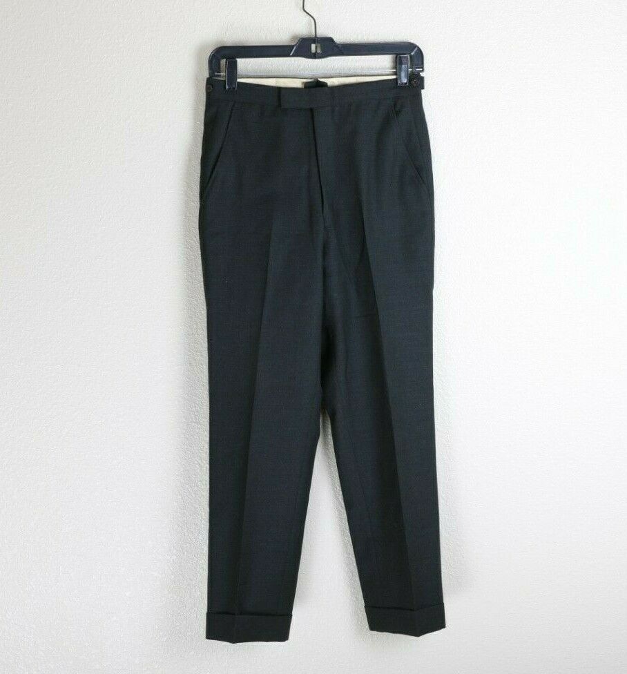 Men's Vintage 50s Grey Wool Trousers Slacks 28"x28" Gripper Zipper Side Tabs