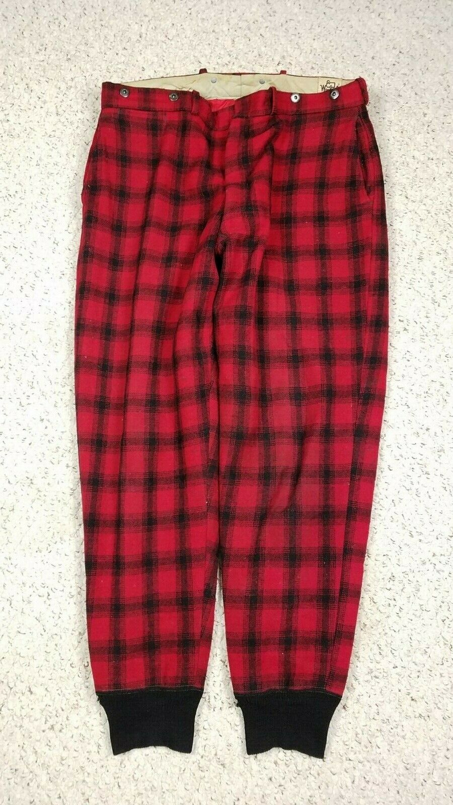 Vtg Woolrich Men's Buffalo Plaid Red Black Lined Hunting Pants 36x31 60s 1960s